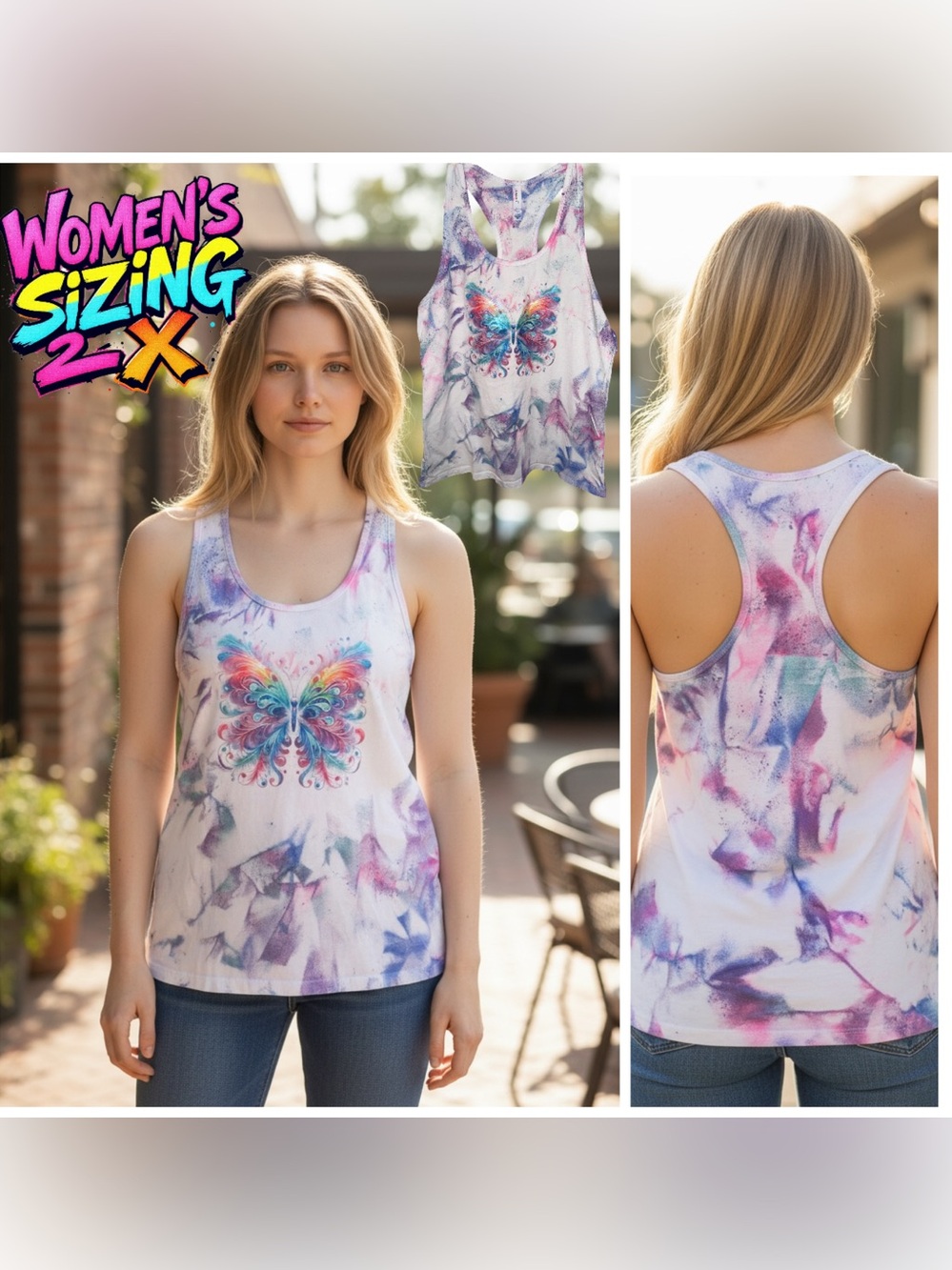 Bella & Canvas Butterfly Fabric paint Racerback Tank Top